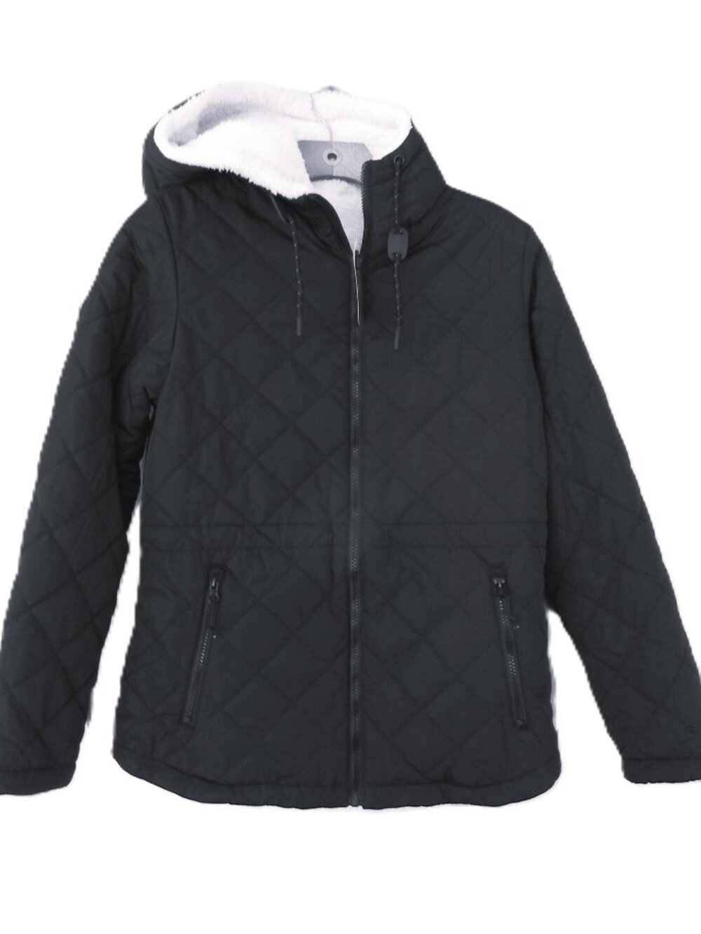 NWT Free Country Quilted Hooded Sherpa Lined Jacket - Black - XS